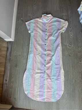 Pastel Stripe Button-Front Shirt Dress